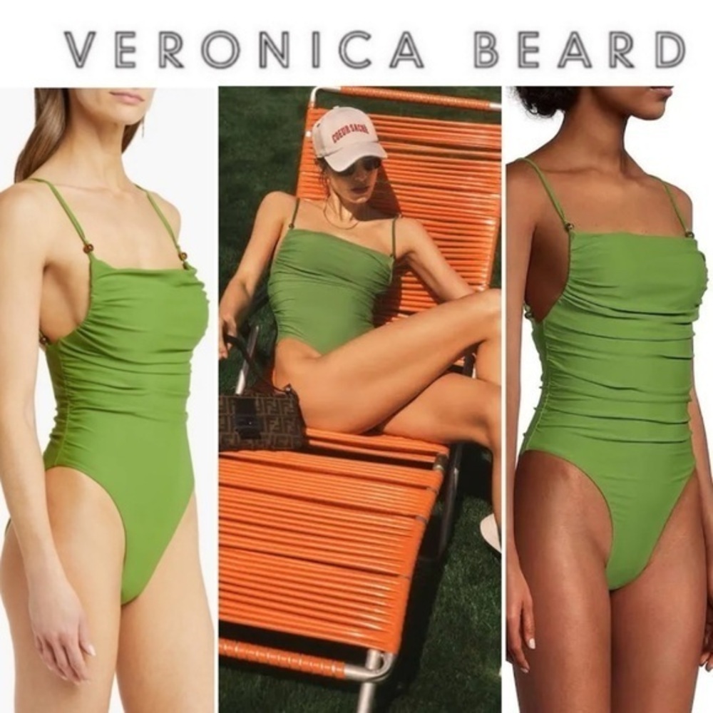 Veronica Beard Women's Cynzia Ruched One-Piece Swimsuit in Green sz M NWT 298$